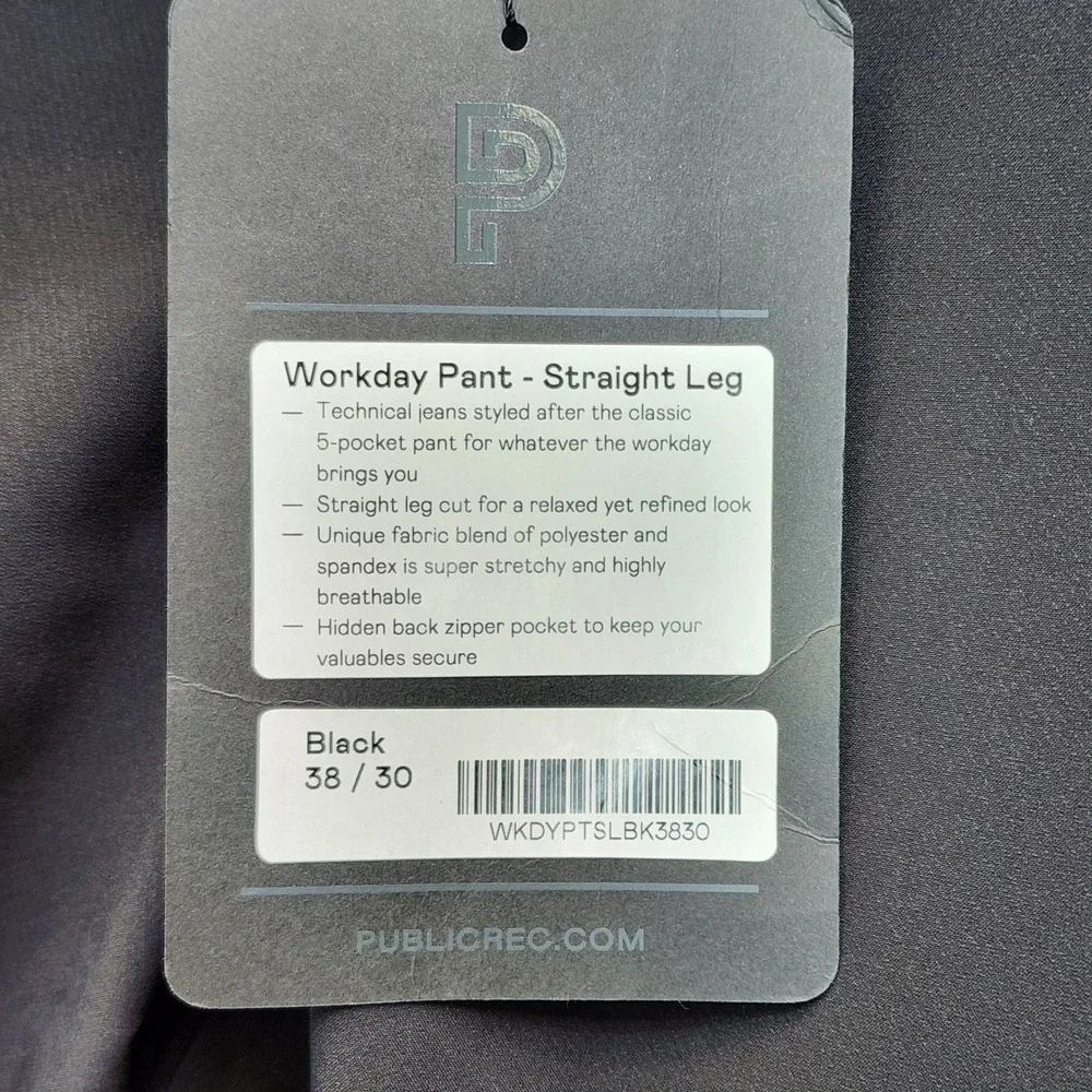 NWT Public Rec Workday Straight Leg Men's Commuter Performance Pants 38x30 Black